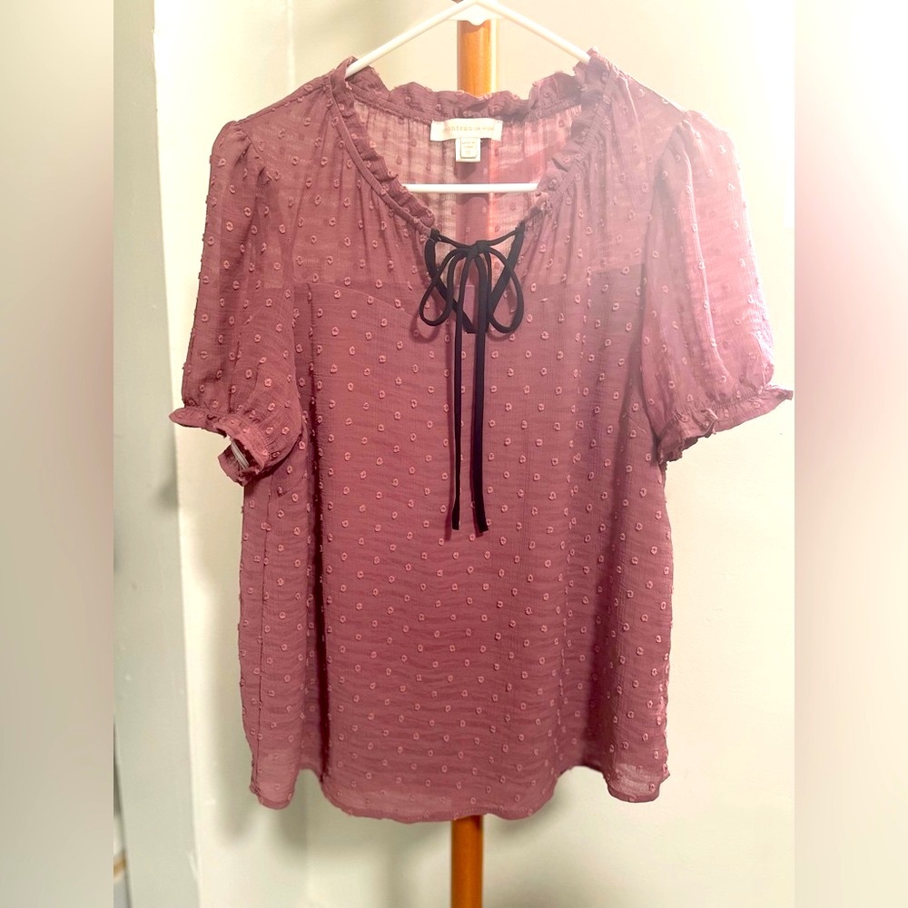 Dark roes pink polka dots with beautiful black lace